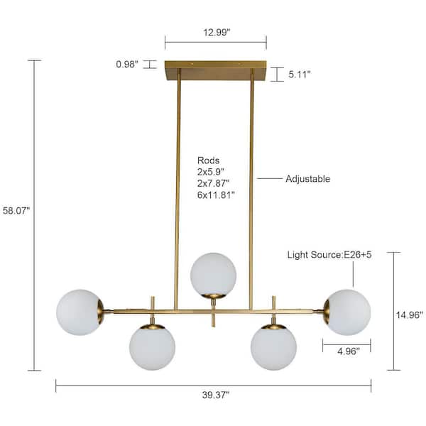 Deerfield 5-Light Brass Kitchen Island Chandelier with Milk Globe Glass Shade
