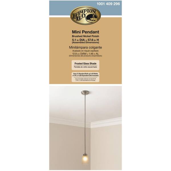 1-Light Brushed Nickel Mini Pendant with Frosted Glass Shade
