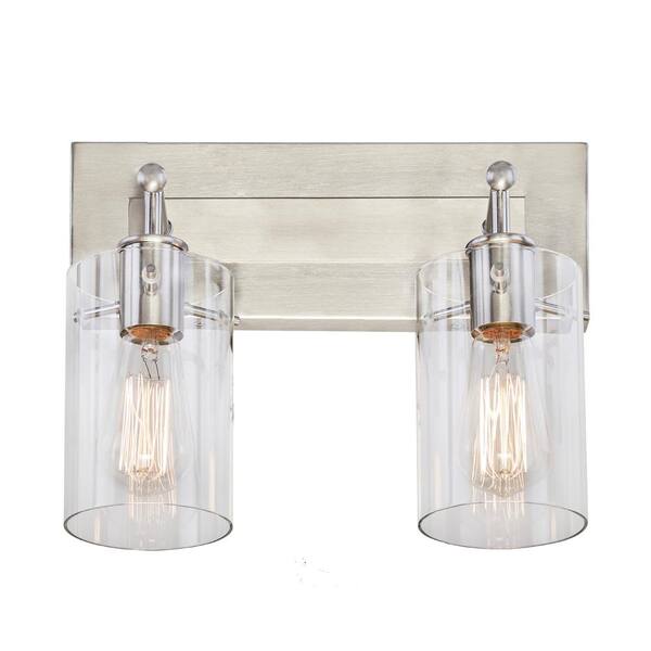 Regan 12.75 in. 2-Light Brushed Nickel Vanity Light with Clear Glass Shades