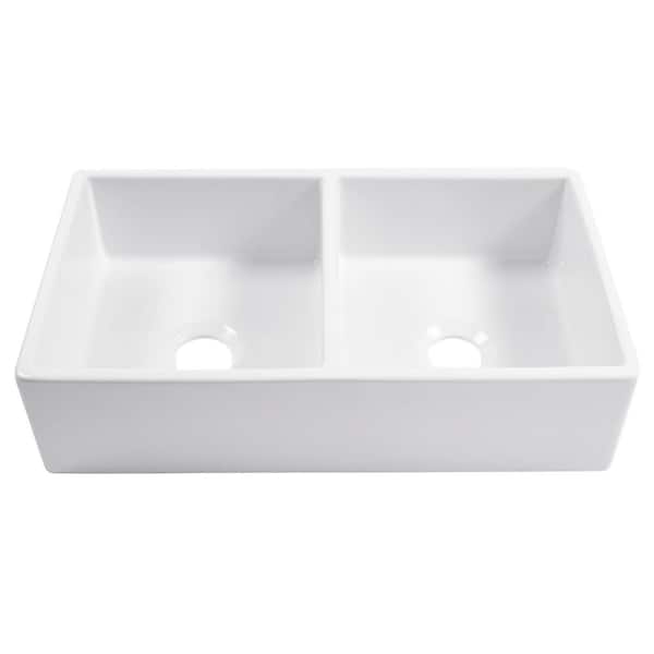 Turner 33 in. Undermount Farmhouse Double Bowl Crisp White Fireclay Kitchen Sink