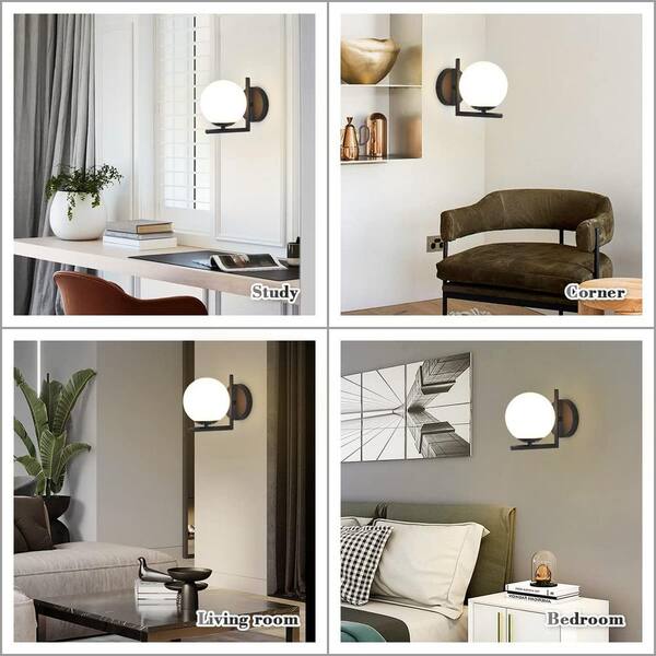 7.87 in.1-Light Black Modern Bathroom Vanity Wall Light with White Shade