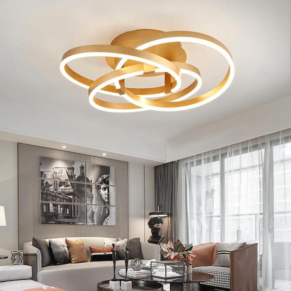 Carson 11.6 in. 3-Light Gold Simple Geometric LED Semi Flush Mount
