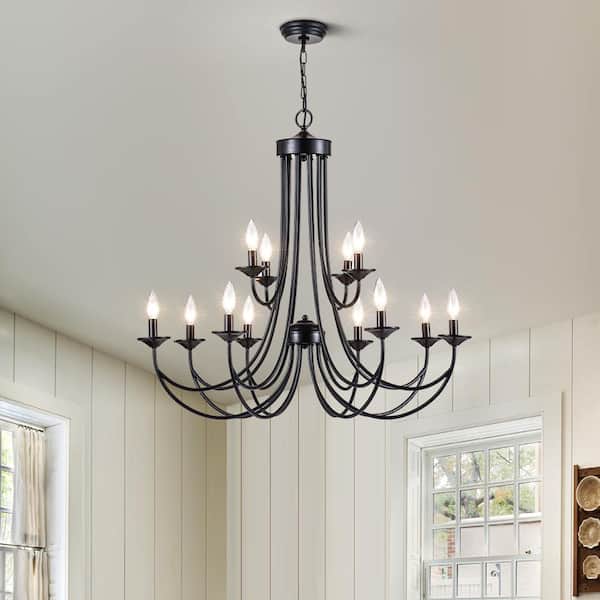 Boise 12 -Light Candle Style Classic Chandelier with Wrought Iron Accents