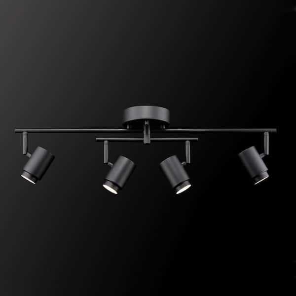 Walton 2 ft. 4-Light Matte Black 29-Watt Integrated LED Linear Track Lighting Kit with Swivel Center Bar