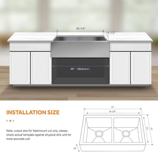 Professional All in One 33 in. Farmhouse Apron-Front Double Bowl Stainless Steel Kitchen Sink with Spring Neck Faucet