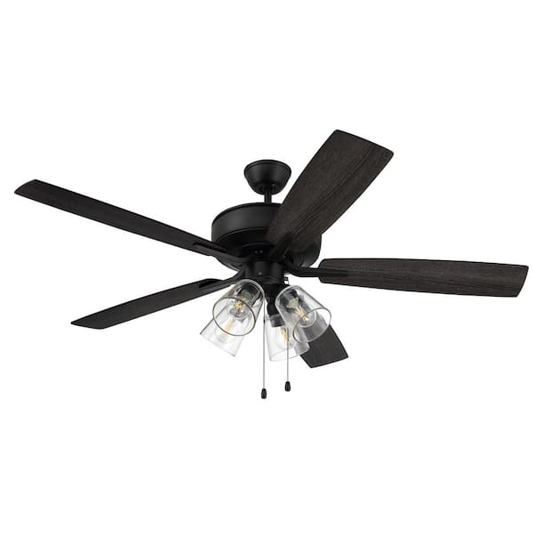 Pro Plus-104 52 in. Indoor Dual Mount Flat Black Ceiling Fan with 4-Light Clear Glass LED Light Kit