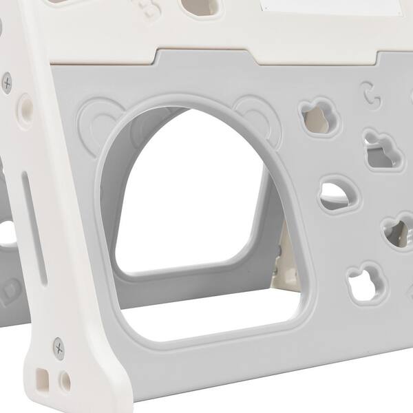 7-In-1 Gray HDPE Playset with Tunnel, Climber, Whiteboard, Toy Building Block Baseplates, Basketball Hoop