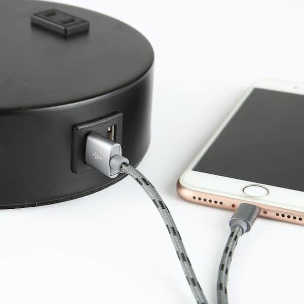 19 in. 2 USB Table Lamp with 2 outlets , White Fabric Shade