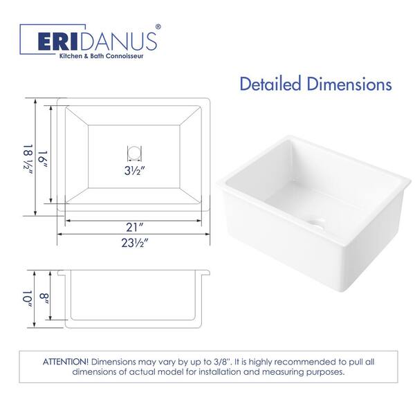 Oslo 24 in. Undermount Single Bowl White Ceramic Kitchen Sink with Botton Grid and Basket Strainer