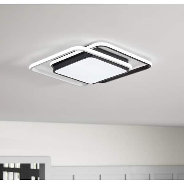 18.9 in. 3-Light Black Unique Statement 20-Watt Square LED Flush Mount