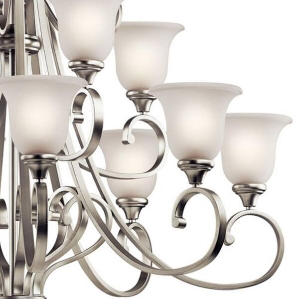 Monroe 45 in. 16-Light Brushed Nickel 3-Tier Traditional Shaded Empire Chandelier for Dining Room