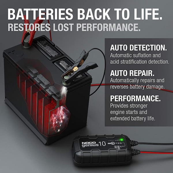 GENIUS10, 10-Amp Fully-Automatic Smart Charger, 6V & 12V Battery Charger & Battery Maintainer