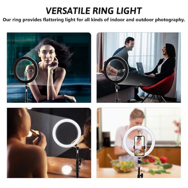 63 in. Black LED Ring Lighting Kit Lamp with Tripod for Live Stream Photo Video Makeup More
