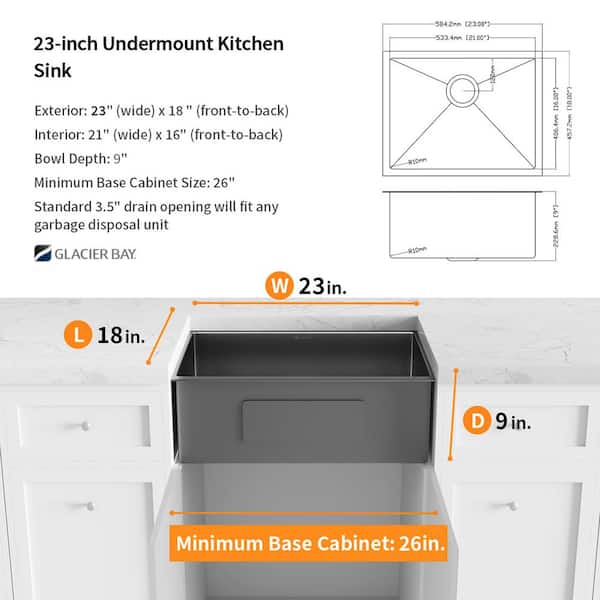 Gunmetal Black Stainless Steel 23 in. 18-Gauge Single Bowl Undermount Bar Sink with Black Spring Neck Faucet