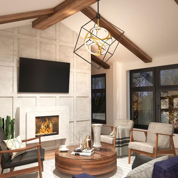 Luxury 29-Watt 1 Light Black and Gold Modern Industrial Integrated LED Pendant Light Fixture for Dining Room or Kitchen