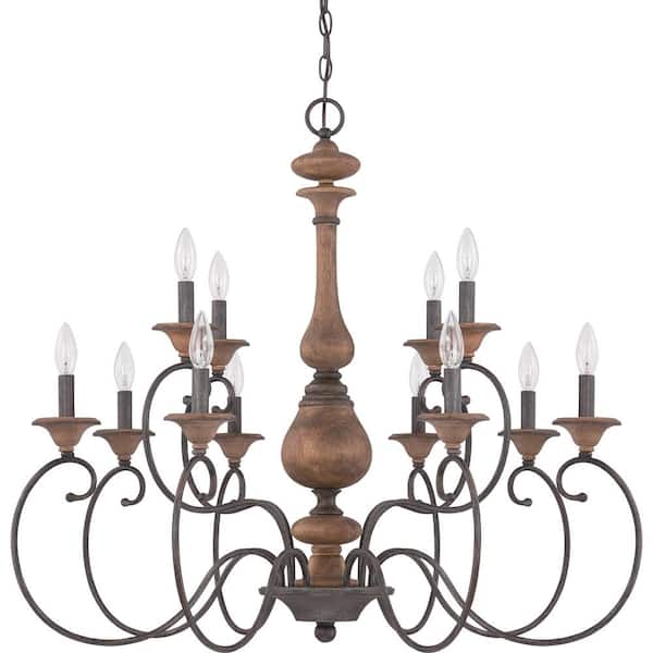 Auburn 12-Light Rustic Black Candle-Style Chandelier