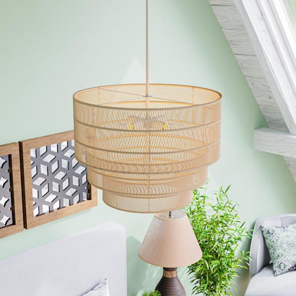 Sessions 5-Light Brown Tiered Rattan Pendant