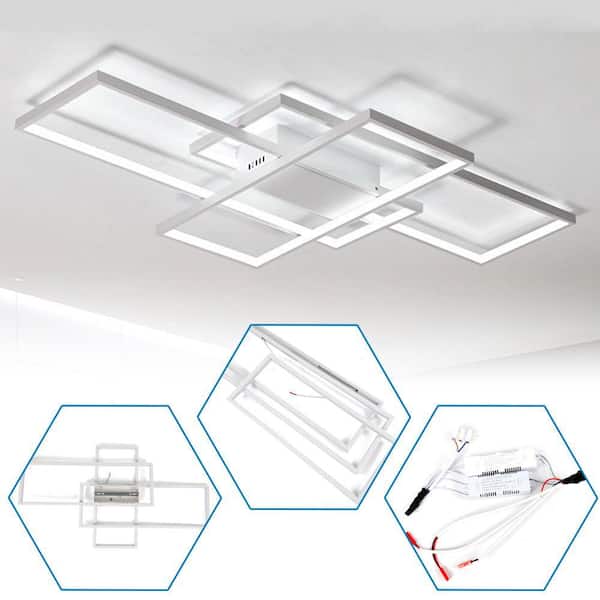 35 in. 1-Light Modern White Integrated LED Square Acrylic Flush Mount Ceiling Light (White light)