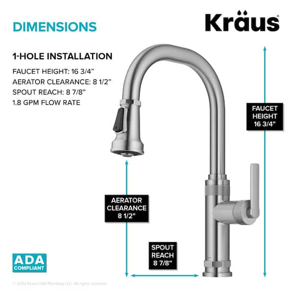 Allyn Industrial Pull-Down Single Handle Kitchen Faucet in Spot-Free Stainless Steel