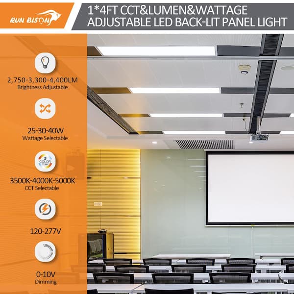 1 ft. x 4 ft. Dimmable White CCT & Wattage Selectable Integrated LED Back-Lit Panel Light (4-Pack)