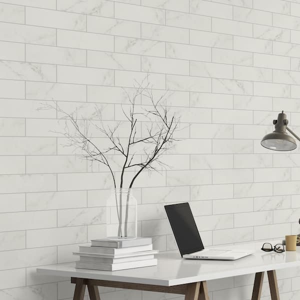 Kalypso Monet 4 in. x 12 in. Glossy Ceramic White Subway Wall Tile (10.76 sq. ft./Case)