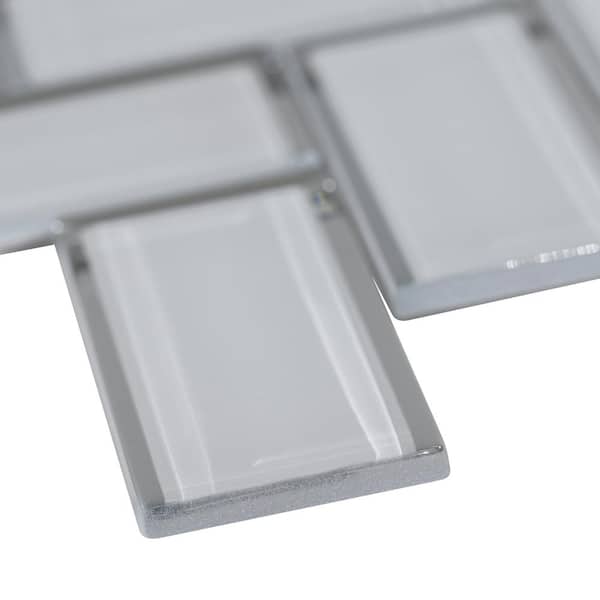 Ice Bevel Herringbone 13 in. x 11 in. Glossy Glass Mesh-Mounted Mosaic Tile (10.6 sq. ft. / case)