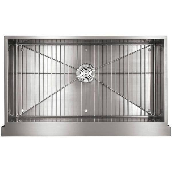 Vault Farmhouse Undermount Apron Front Stainless Steel 36 in. Single Bowl Kitchen Sink Kit with Basin Rack