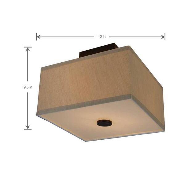Glenburn 12 in. 2-Light Oil-Rubbed Bronze Semi-Flush Mount with Cube Golden Fabric Shade