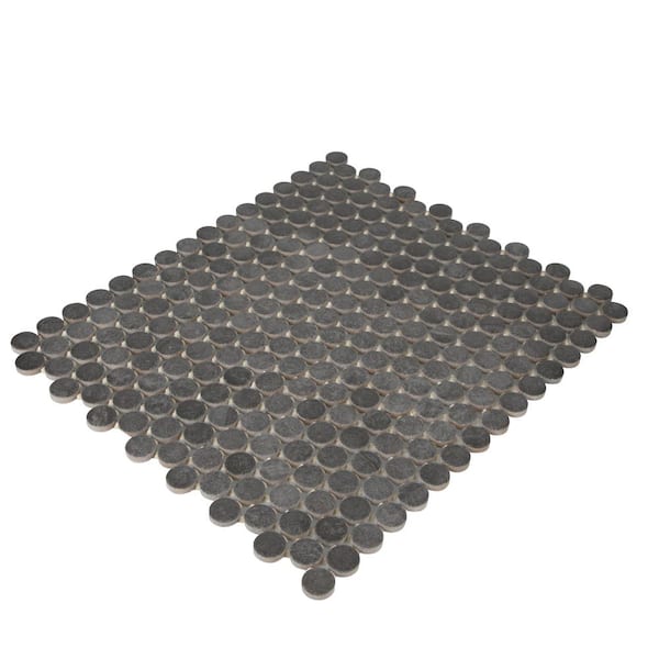 Cascade Ridge Slate 11 in. x 13 in. Glazed Ceramic Penny Round Mosaic Tile (10.6 sq. ft./Case)