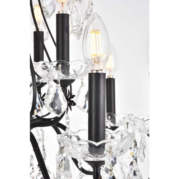 Timeless Home 28 in. L x 28 in. W x 28 in. H 12-Light Dark Bronze Transitional Chandelier with Clear Crystal