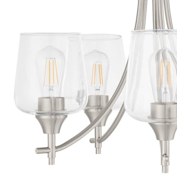 Pavlen 23 in. 5-Light Brushed Nickel Chandelier with Clear Glass Shades