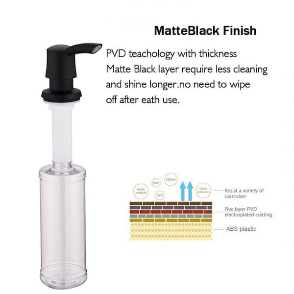 Built in Sink Soap Dispenser or Lotion Dispenser for Kitchen Sink Matte Black ABS Pump Head