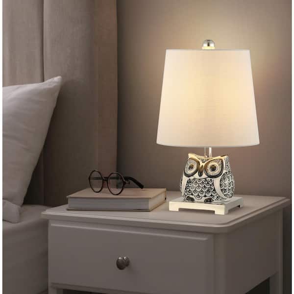 Justina 16 in. Black/White Ceramic Mini LED Table Lamp