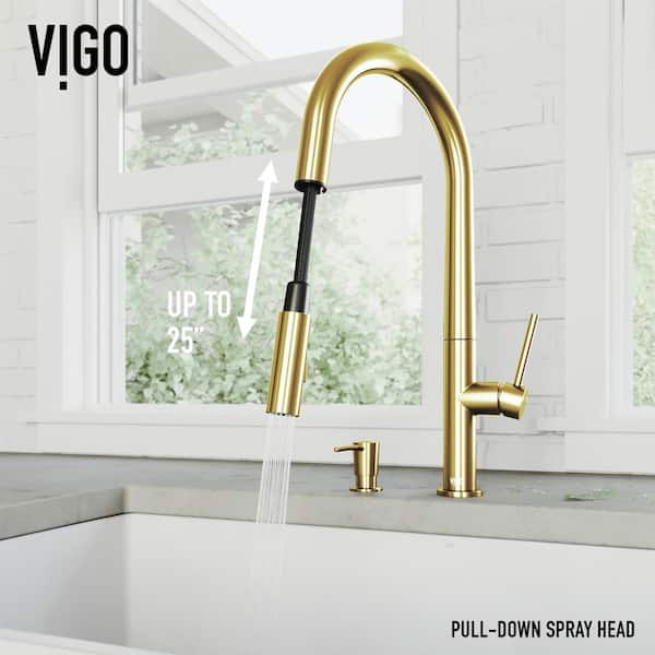 Greenwich Single Handle Pull-Down Sprayer Kitchen Faucet Set with Soap Dispenser in Matte Brushed Gold