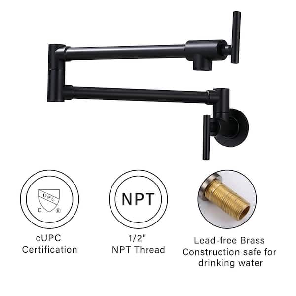 Farmhouse Double Handle Wall Mount Pot Filler with Solid Brass Instruction in Matte Black