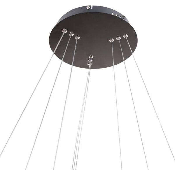 Modern 50-Watt 3-Light Tiered Integrated LED Black Rings Chandelier