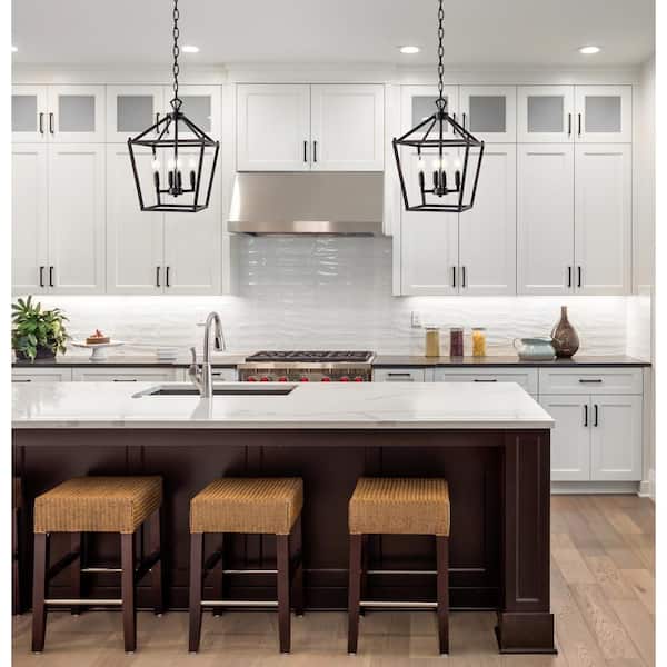 Pagoda 12 in. 4-Bulb Oil Rubbed Bronze Lantern Metal LED Pendant