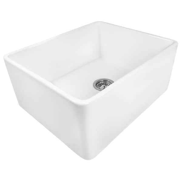 White Fireclay 23 in. Single Bowl Farmhouse Apron Kitchen Sink
