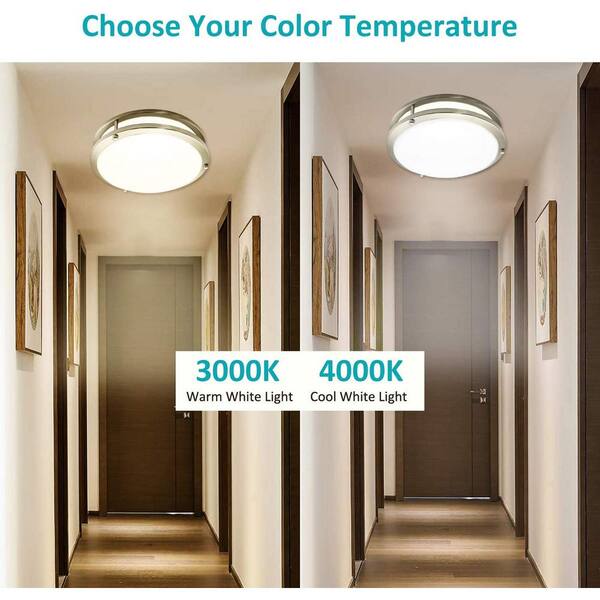 14 in. Silver LED Flush Mount 4000K Dimmable Ceiling Light Fixture