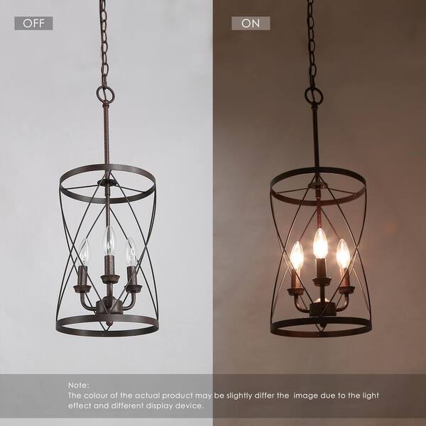 Farmhouse Chandelier Bronze Industrial 3-Light Drum Cage Candlestick Dining Room High Ceiling Pendant Chandelier