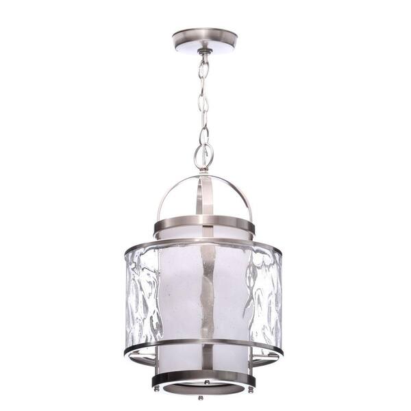 Bay Court Collection 1-Light Brushed Nickel Foyer Pendant with Etched Opal Glass