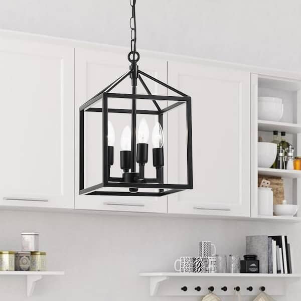 9.5 in. 4-Light Black Caged Chandelier