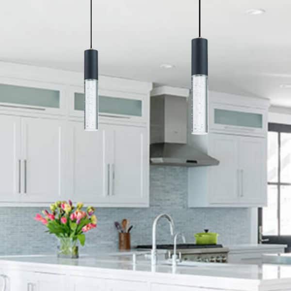 1-Light Matte Black Bubble Crystal Mini Pendant Light