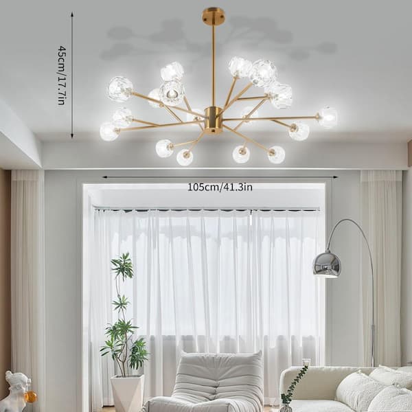 Modern 42 in. 18-Light Gold Crystal Sputnik G9 Chandelier