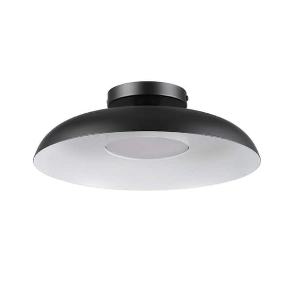 12.5 in. 21-Watt Modern Matte Black Integrated LED Flush Mount Ceiling Light with Black Metal Shade
