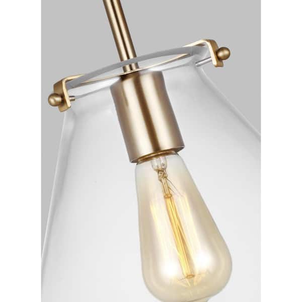 Kate 1-Light Satin Brass Cone Hanging Pendant with Clear Glass Shade