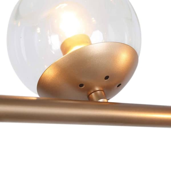 Modern Gold Dining Room Chandelier, 32 in. 6-Light Sputnik Island Linear Chandelier with Globe Glass Shades