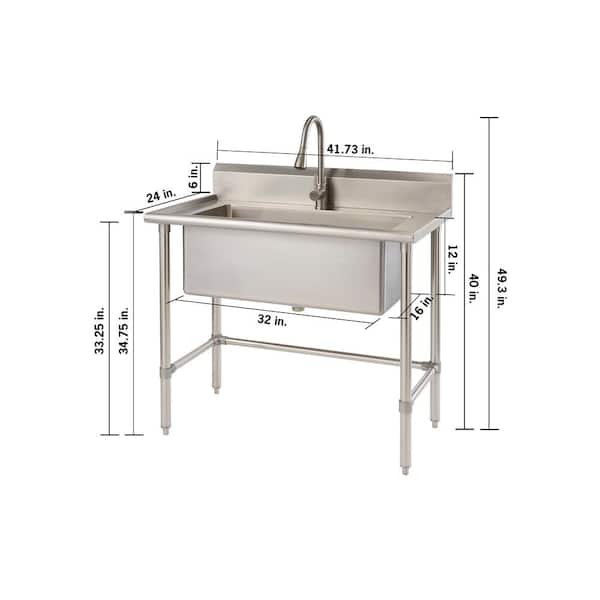 41.7 in. x 24 in. x 49.2 in. Stainless Steel Utility Sink with Pull out Faucet