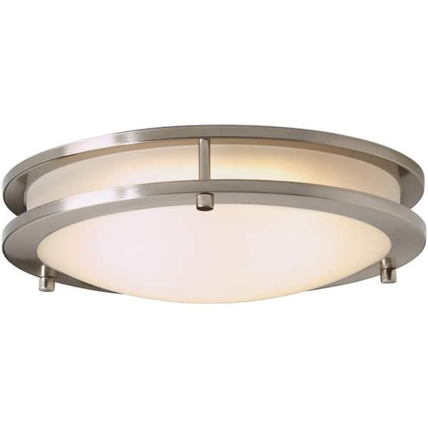 Flaxmere 12 in. Brushed Nickel Dimmable LED Integrated Flush Mount with Frosted White Glass Shade