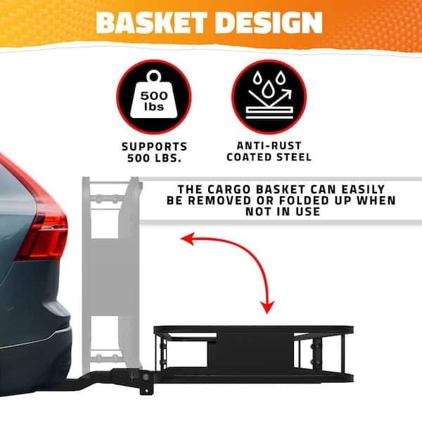 500 lb. Capacity Hitch Mount Cargo Carrier Basket with 16 cu. ft. Cargo Bag, Straps, Net, Folding Shank and 2 in. Raise